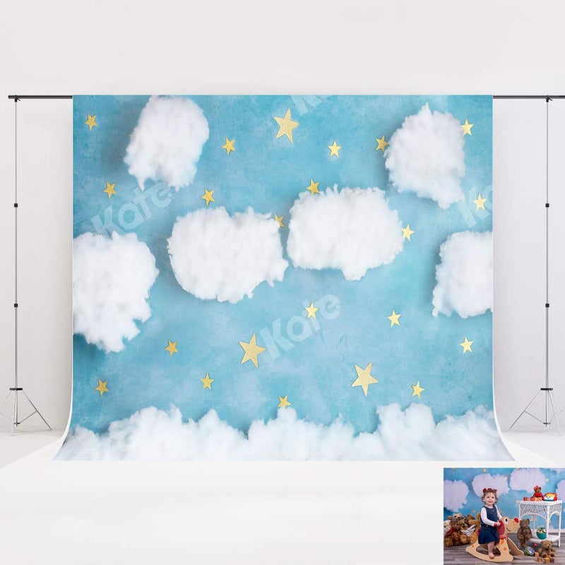 Kate 7x5ft White Clouds Backdrop Blue Sky Video Backdrop Star Photography Backdrop Birthday Backgrounds Newborn Photography Prop - Image 1